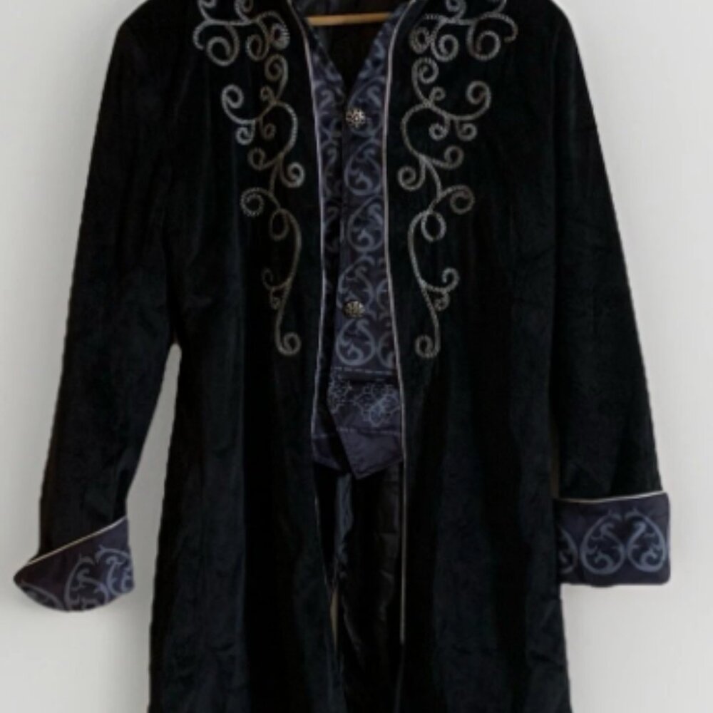 Men Steampunk Gothic Victorian Jacket Velvet Tailcoat Medieval Renaissance Blk M - Picture 2 of 11